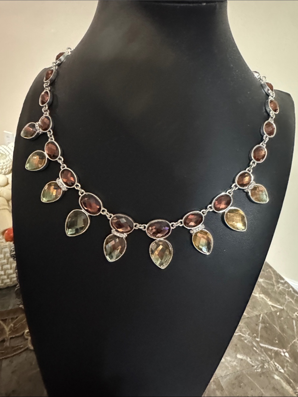Anne Klein Multi-Color Teardrop and Oval Pendant Necklace